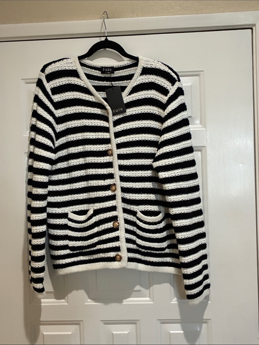 Fate Black and White Striped Button up Cardigan